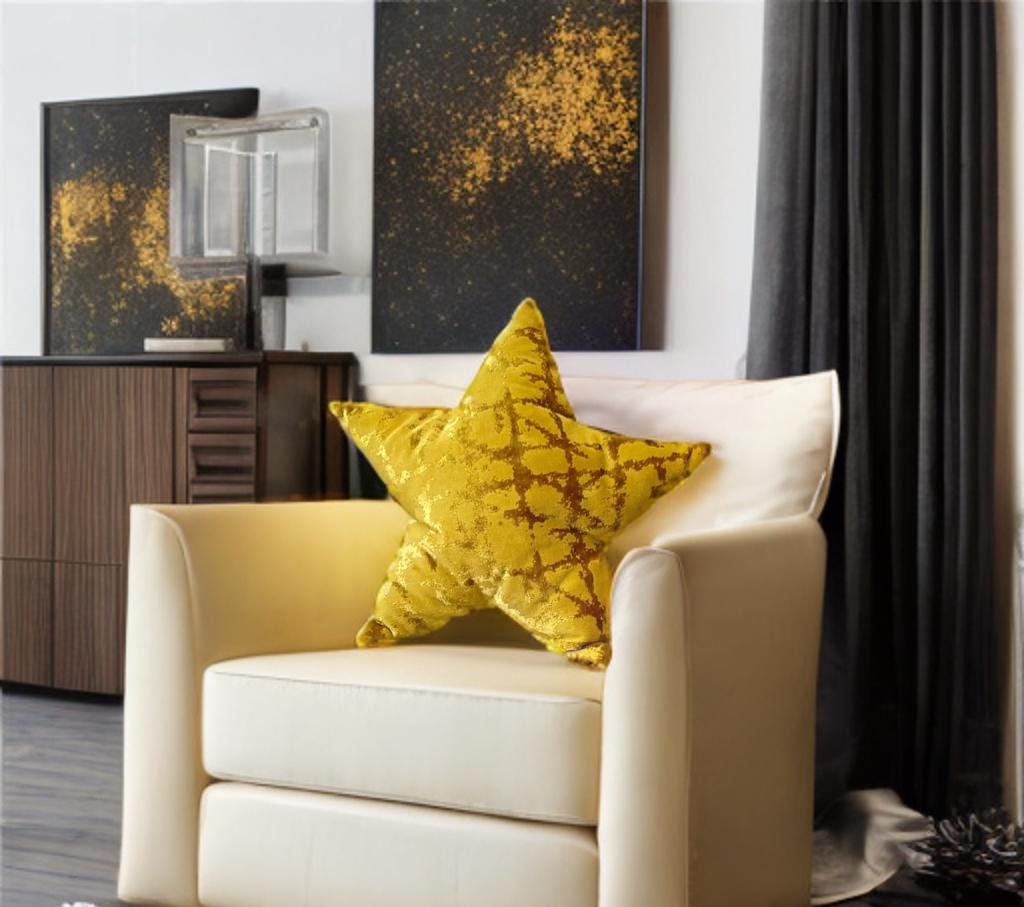 Luxurious Mustard Gold Star Pillow