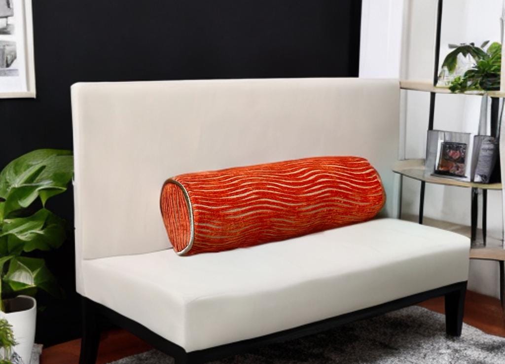 Luxurious Orange Striped Piping Bolster Cover