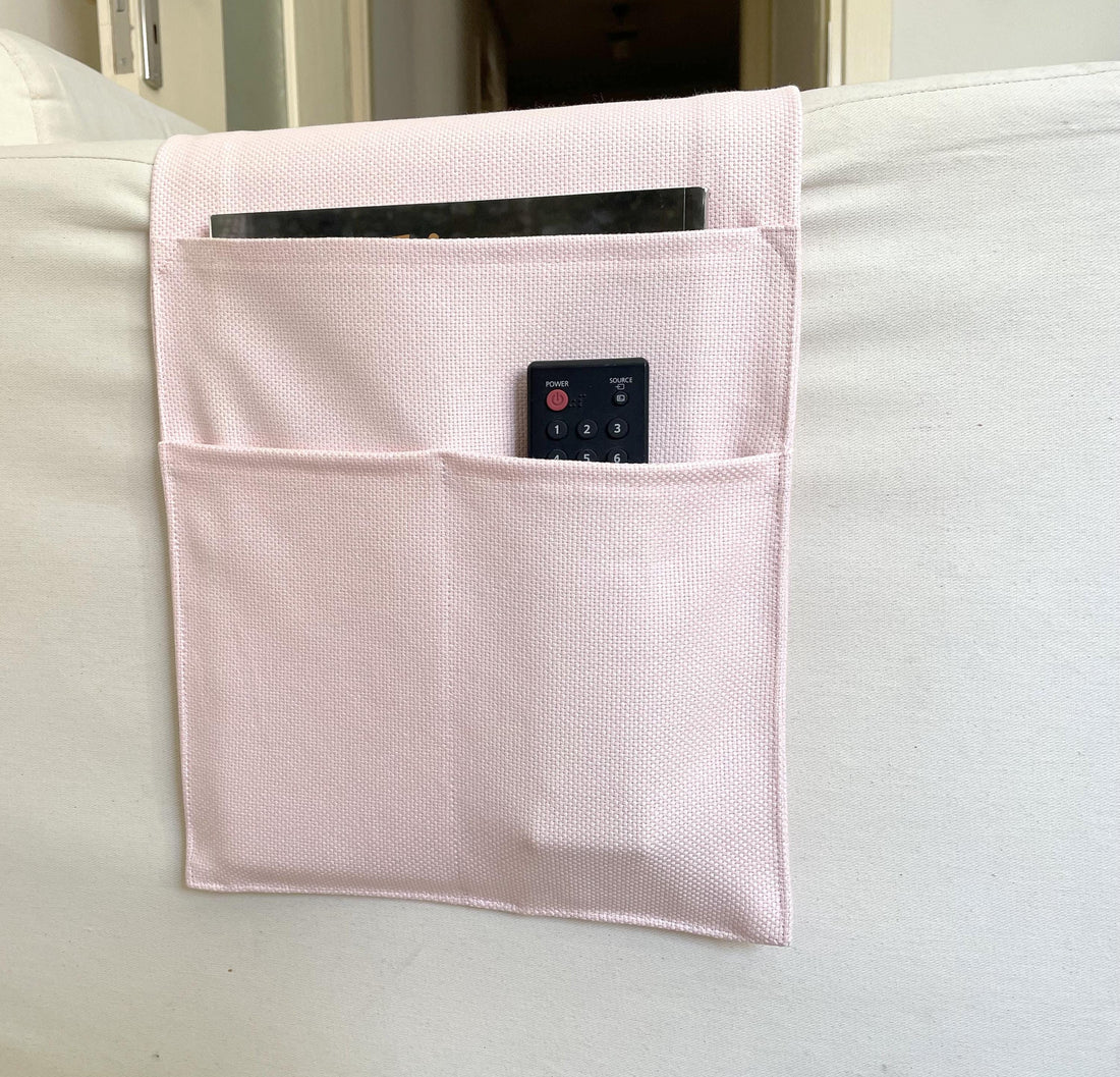 Pink Canvas Decorative Armrest Organizer,Remote Control Holder,Canvas Armchair Organizer,Birthday Gift,Pc Holder,