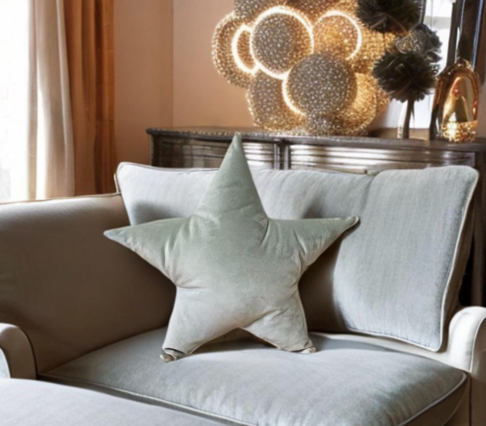 Luxurious Sage Green Velvet Star Pillow