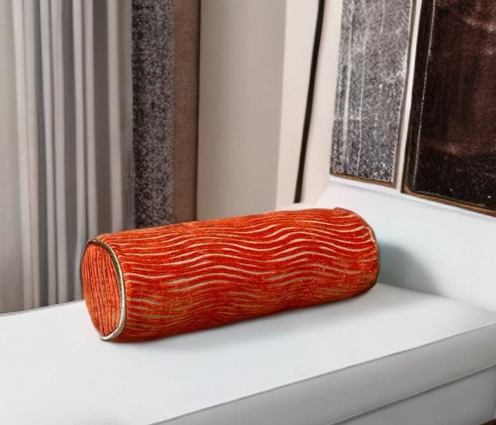 Luxurious Orange Striped Piping Bolster Cover