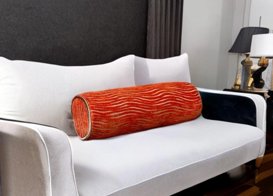 Luxurious Orange Striped Piping Bolster Cover