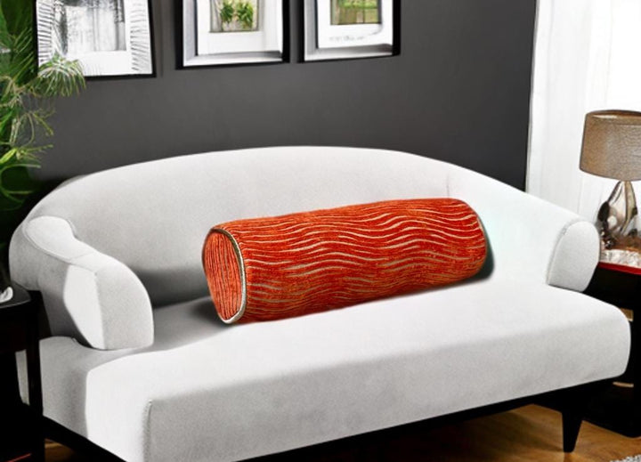 Luxurious Orange Striped Piping Bolster Cover