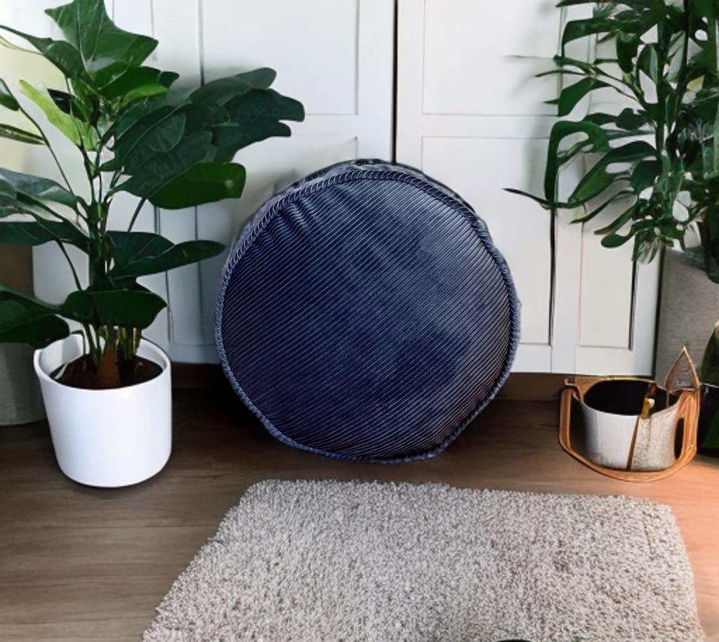 Gray Blue Piping Velvet Round Pillow