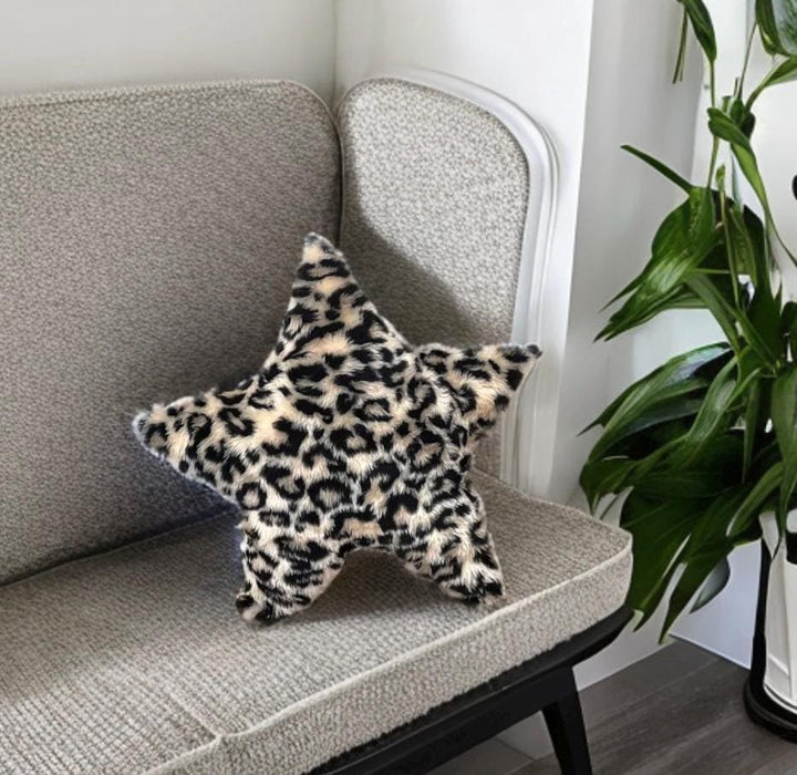 Cheetah Faux Fur Star Shaped Pillow