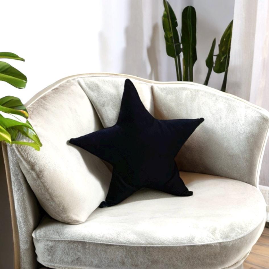 Solid Black Velvet Star Shaped Pillow