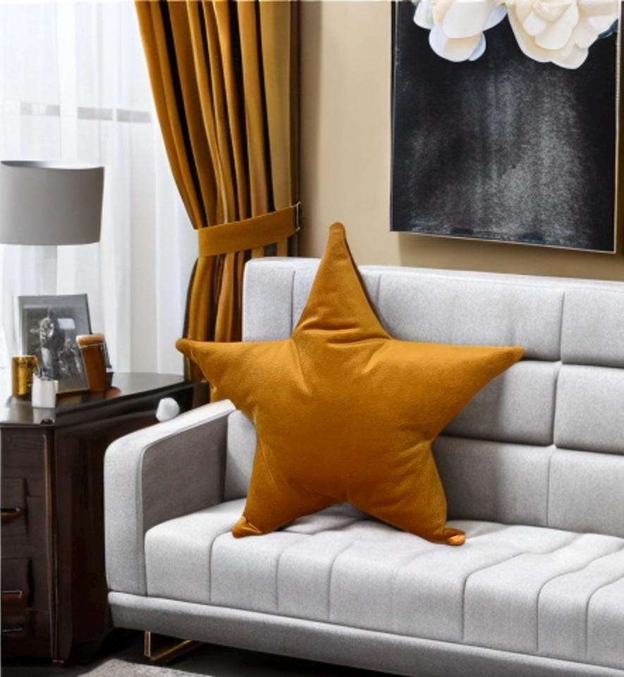 Mustard Velvet Star Shaped Pillow