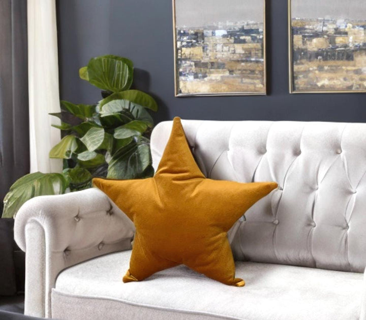 Mustard Velvet Star Shaped Pillow