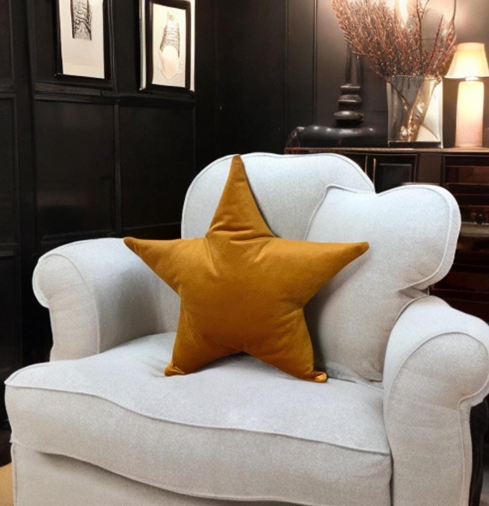 Mustard Velvet Star Shaped Pillow