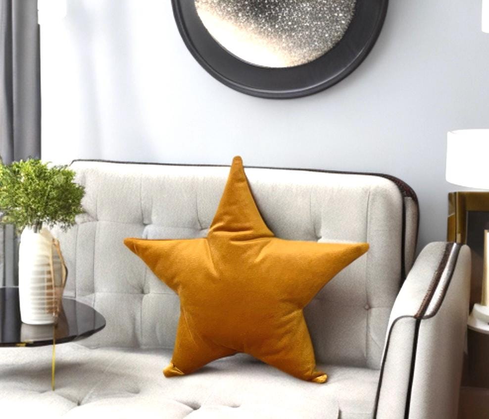 Mustard Velvet Star Shaped Pillow