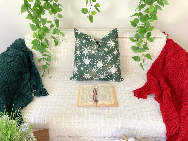 Green Snowflake Christmas Pillow Cover