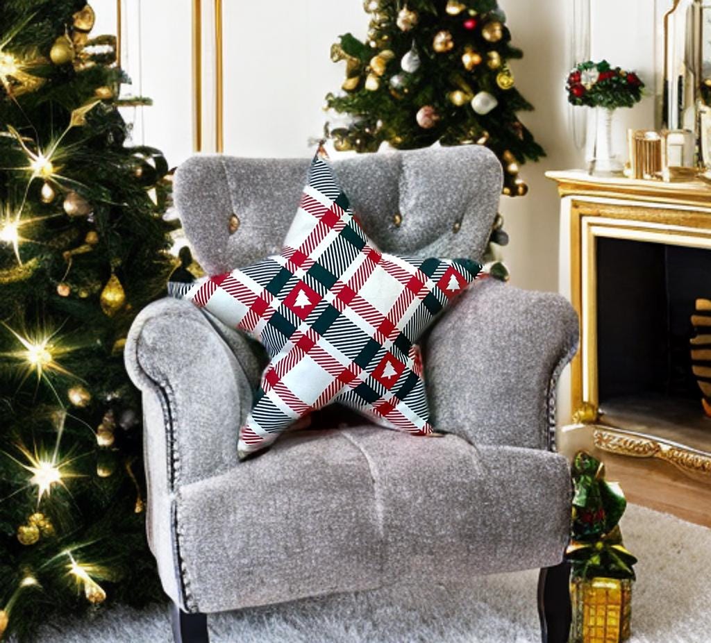 Plaid Christmas Tree  Star Shaped Pillow