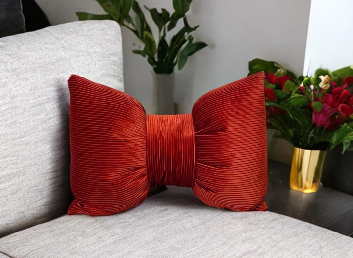 Burned Orange Corduroy Bow Pillow