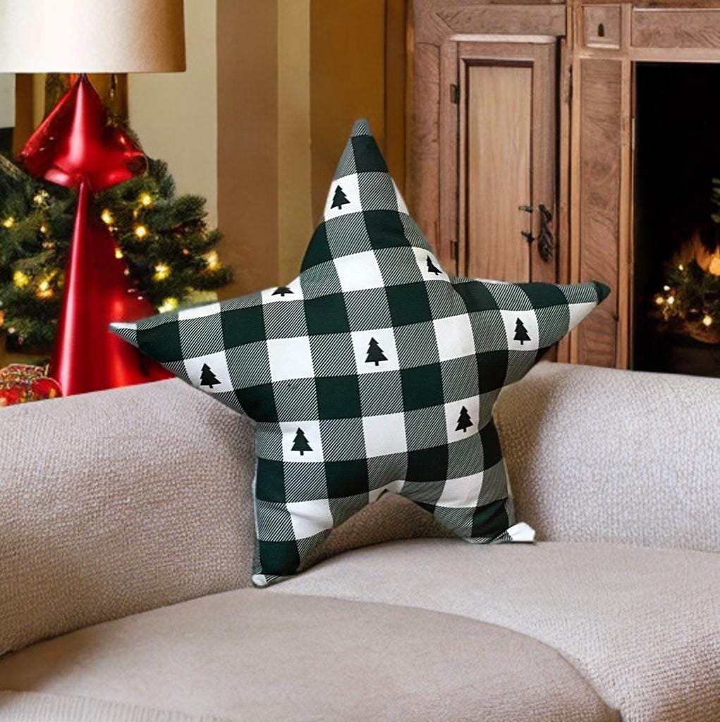 Stylish Plaid Christmas Tree  Star Shaped Decorative Pillow-Holiday Home decor-Birthday gift -Housewarming Gift-Christmas Gift