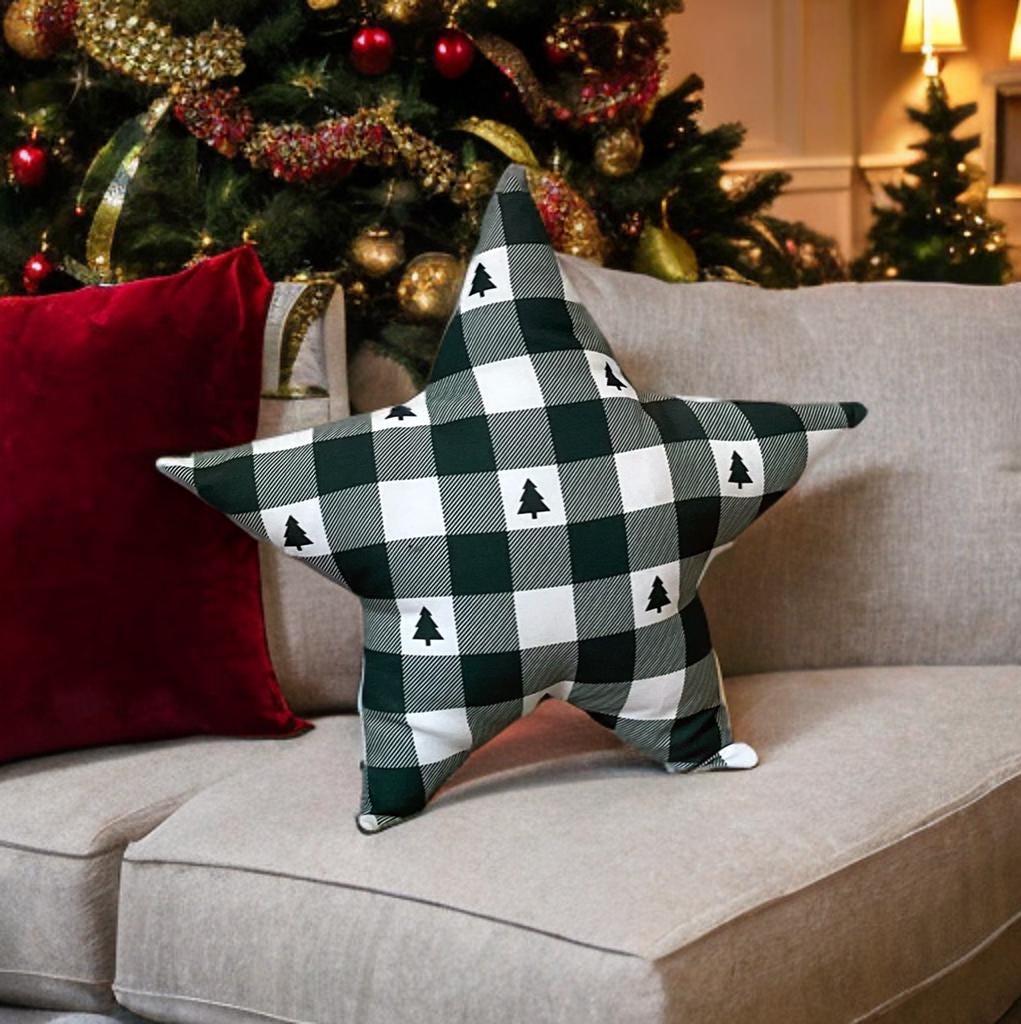 Stylish Plaid Christmas Tree  Star Shaped Decorative Pillow-Holiday Home decor-Birthday gift -Housewarming Gift-Christmas Gift