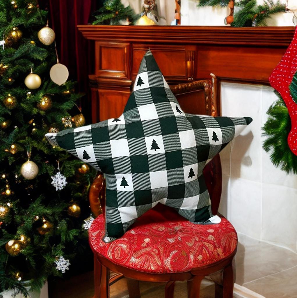 Stylish Plaid Christmas Tree  Star Shaped Decorative Pillow-Holiday Home decor-Birthday gift -Housewarming Gift-Christmas Gift