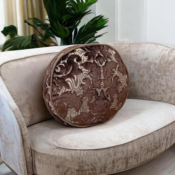 Floral Velvet Round Piping Pillow