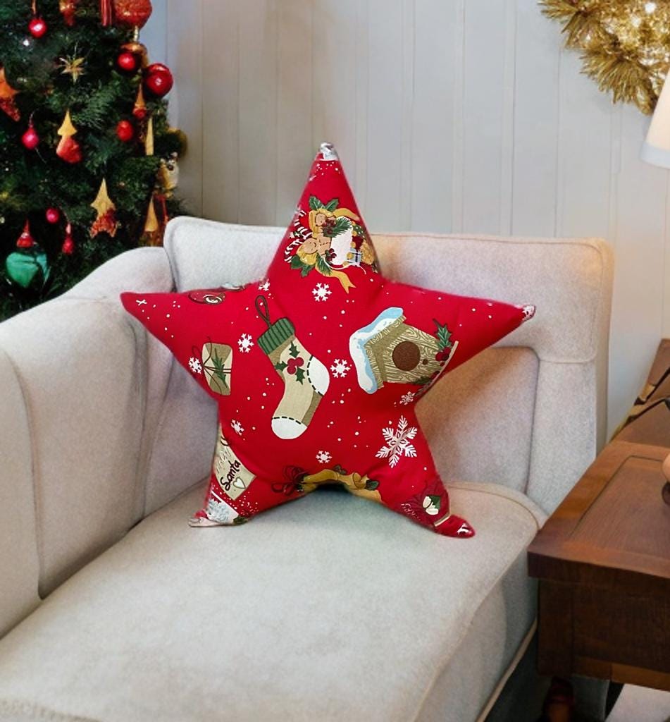 Stylish Red Christmas Socks Patterned Star Shaped Decorative Pillow-Holiday Home decor-Birthday gift -Housewarming Gift-Christmas Gift