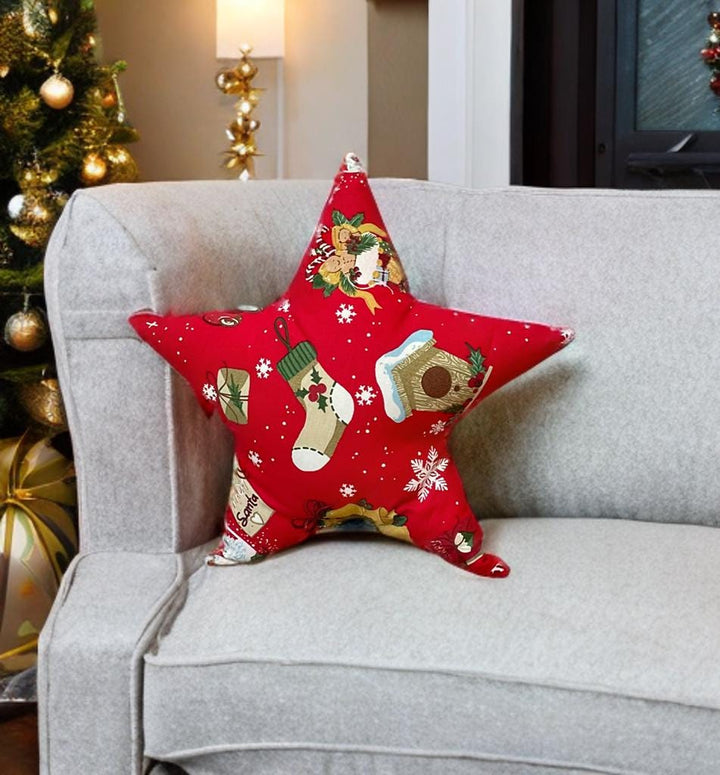 Stylish Red Christmas Socks Patterned Star Shaped Decorative Pillow-Holiday Home decor-Birthday gift -Housewarming Gift-Christmas Gift