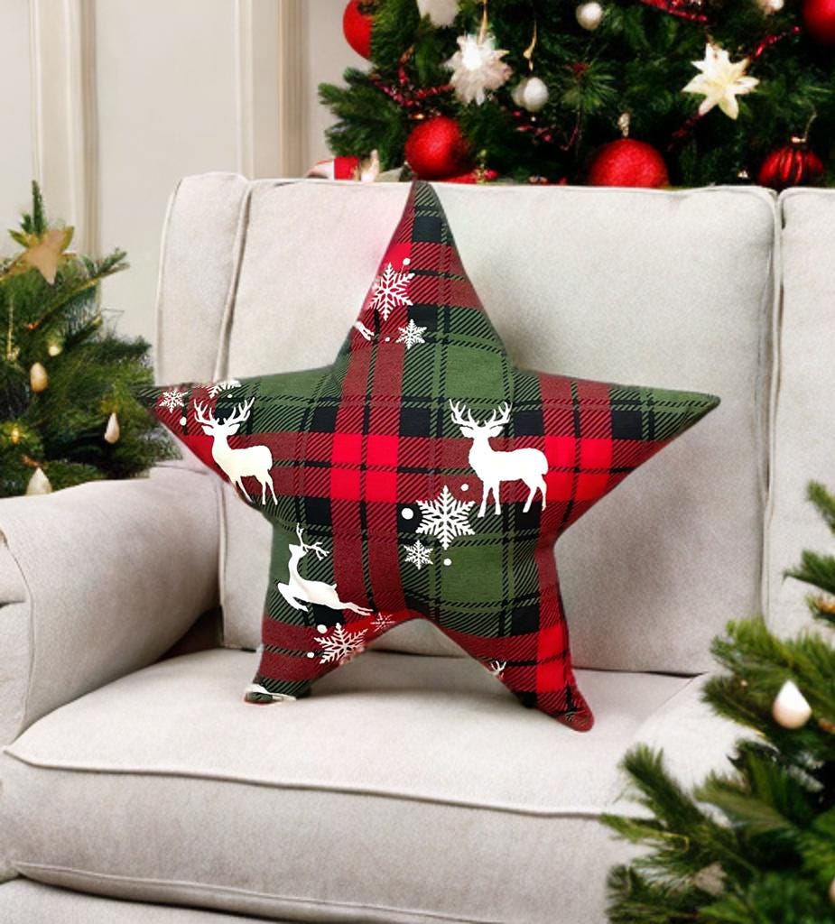 Stylish Plaid Star Shaped Christmas Decorative Pillow-Holiday Home decor-Birthday gift -Housewarming Gift-Christmas Gift-Farm House Decor