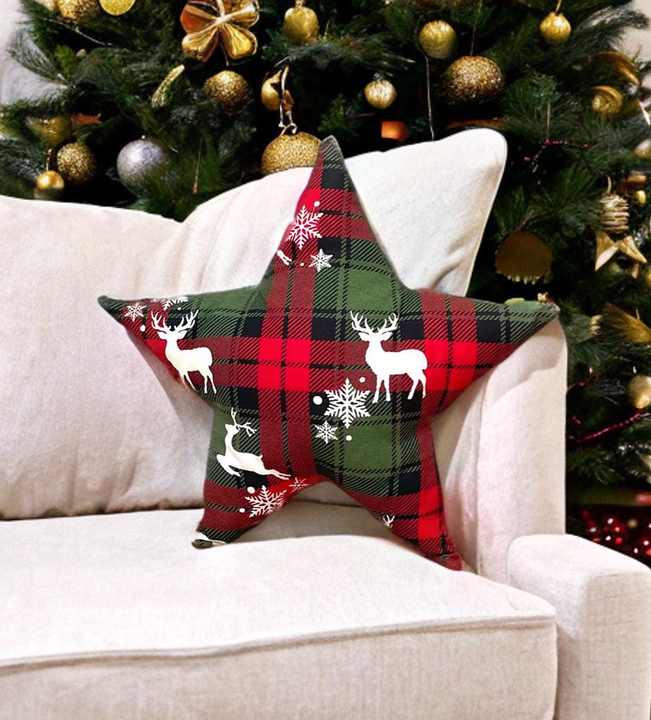 Stylish Plaid Star Shaped Christmas Decorative Pillow-Holiday Home decor-Birthday gift -Housewarming Gift-Christmas Gift-Farm House Decor