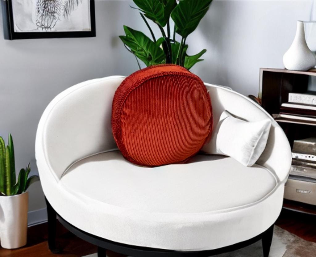 Burned Orange Piping Velvet Round Pillow