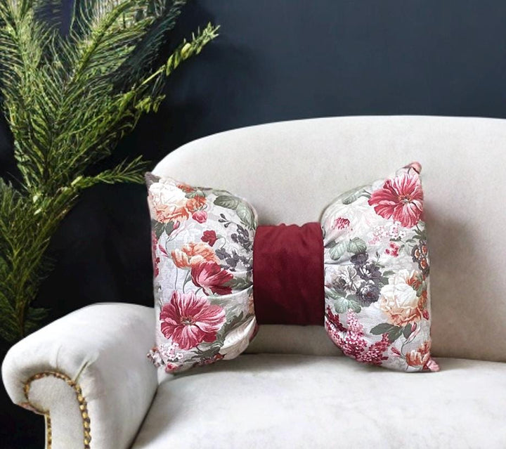 Stylish Floral Velvet Decorative Bow Pillow - 12x18"-Birthday Gift-Housewarming gift-Luxury Home decor-Living  Room Decor-Farm House decor