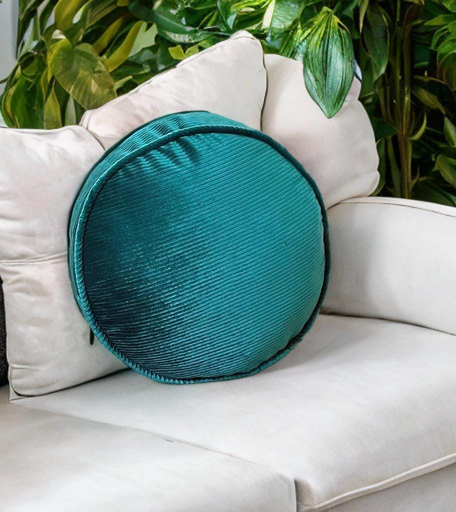 Teal Blue Elegance Corduroy Piping Decorative Velvet Round Pillow-Housewarming gift-Boho Home Decor-Birthday Gift-Circle Pillow