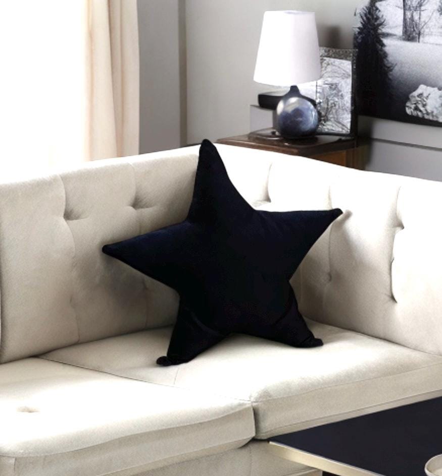 Solid Black Velvet Star Shaped Pillow