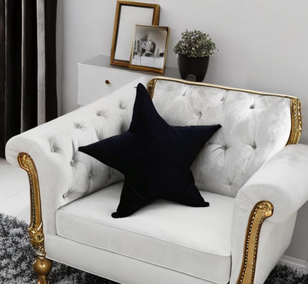 Solid Black Velvet Star Shaped Pillow