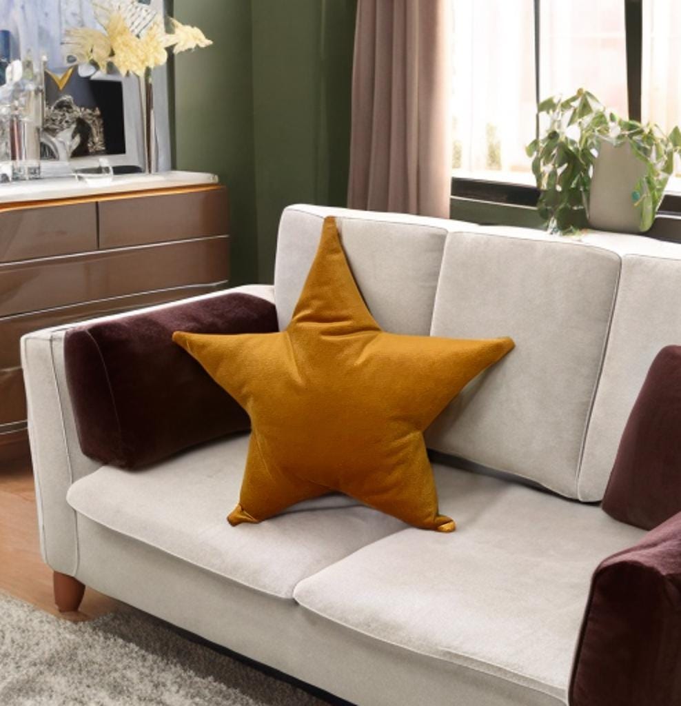 Mustard Velvet Star Shaped Pillow