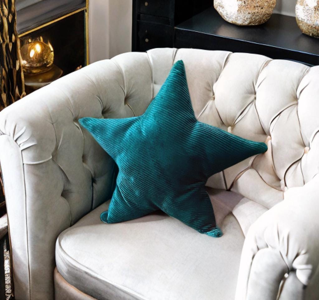 Stylish Teal Blue Corduroy Star Shaped Decorative Pillow - Luxury Home Accessory-Birthday gift - Nursery decor -Star Throw Pillow