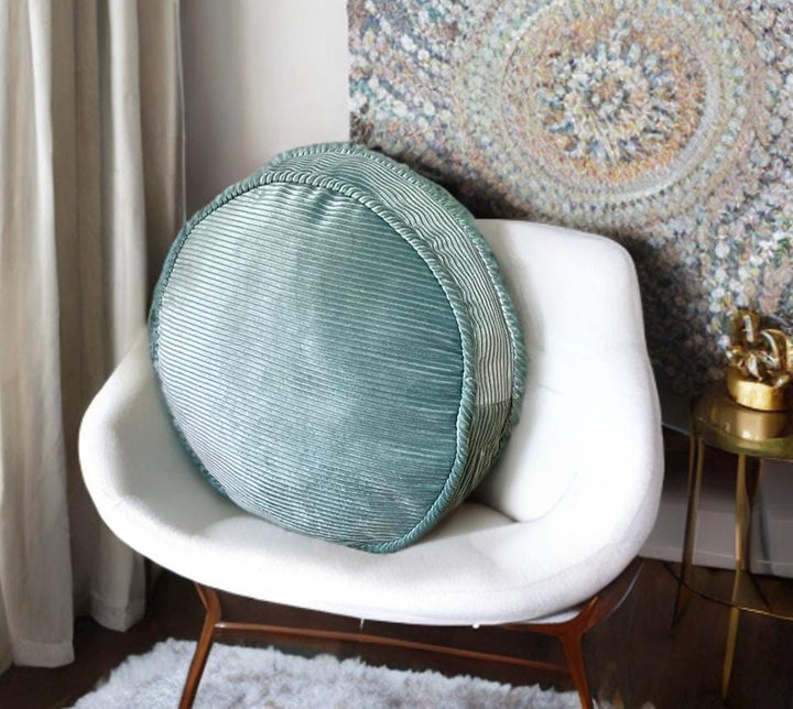 Luxurious Mint Green Piping Velvet Round Pillow