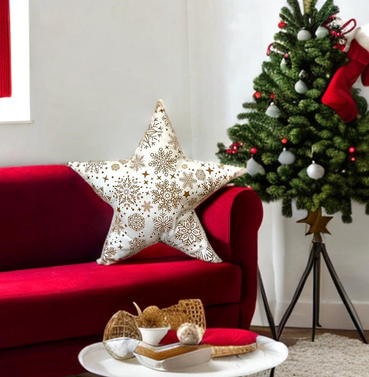 Gold Snow Flakes Star Shaped Pillow