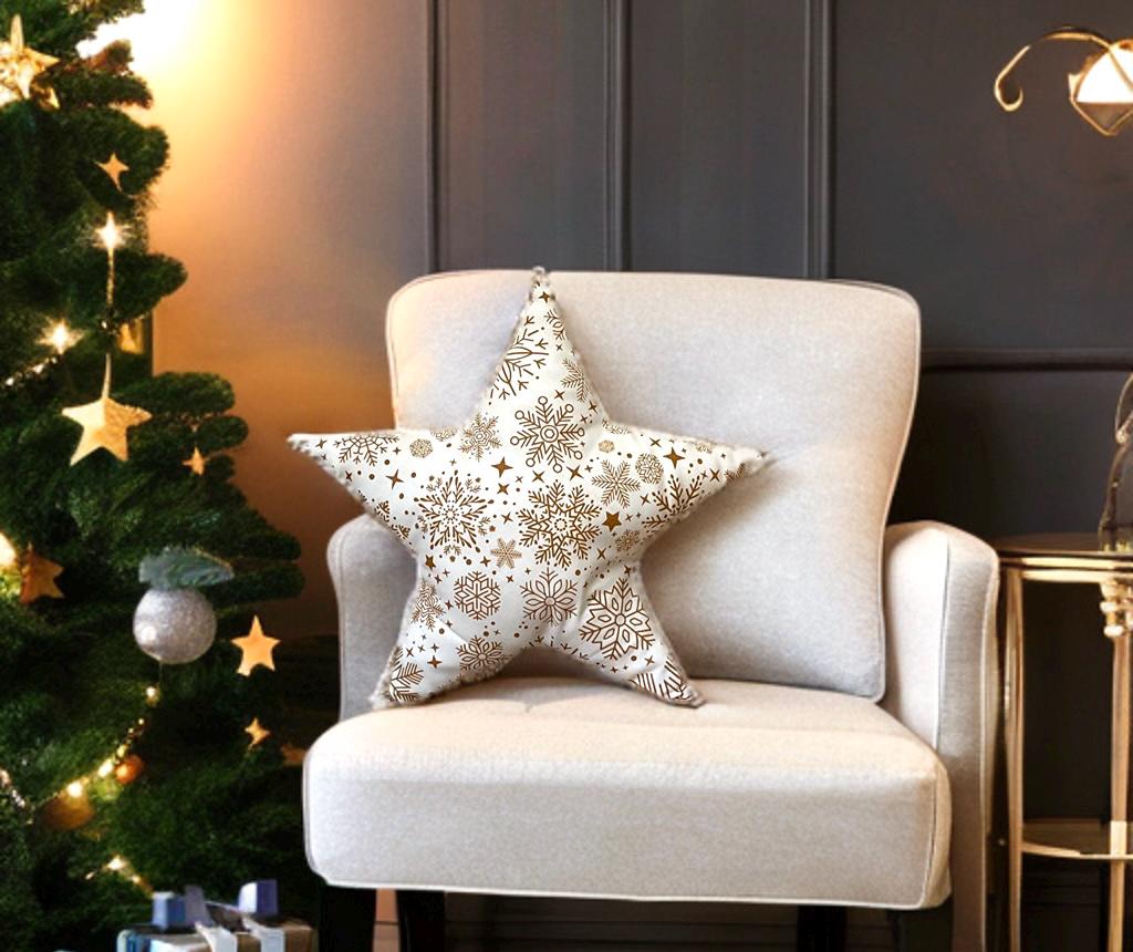 Gold Snow Flakes Star Shaped Pillow