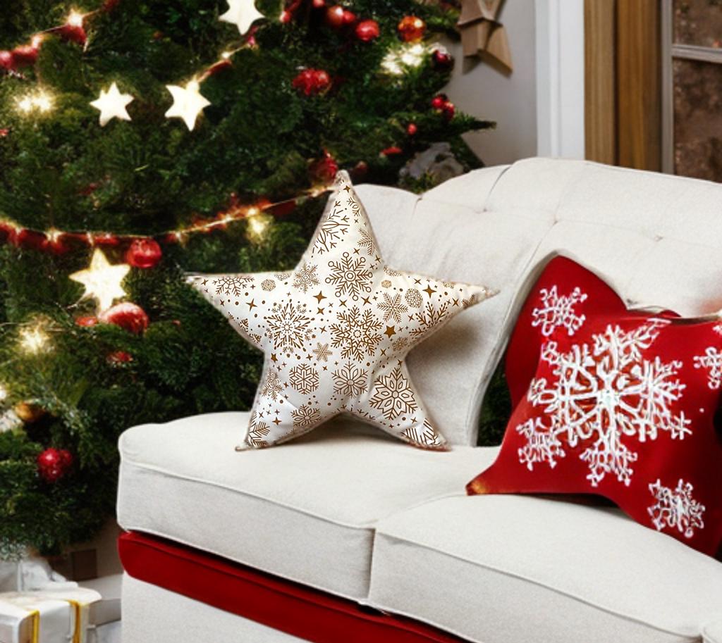 Gold Snow Flakes Star Shaped Pillow