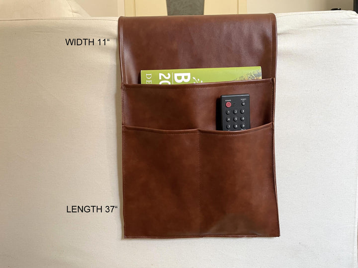 Faux Leather Armrest Organizer 11x37"