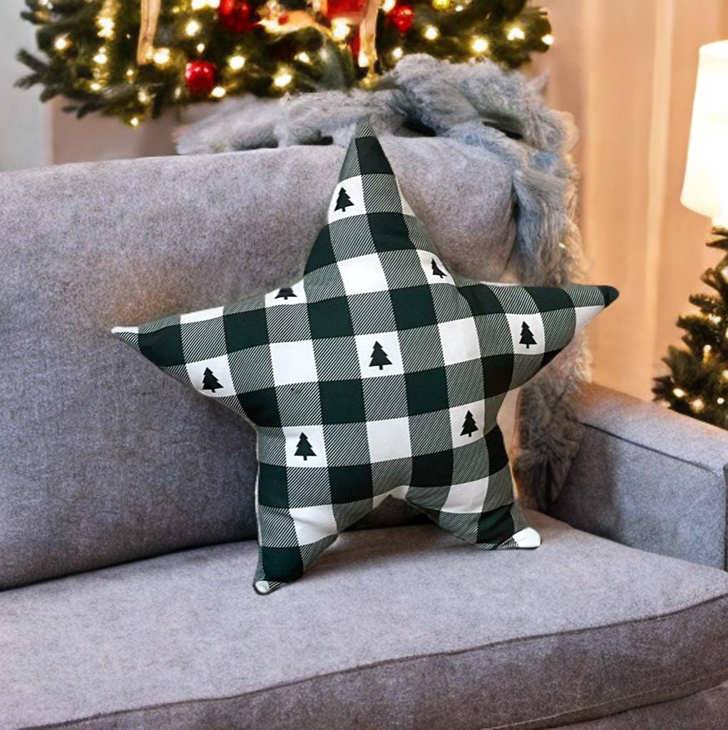 Stylish Plaid Christmas Tree  Star Shaped Decorative Pillow-Holiday Home decor-Birthday gift -Housewarming Gift-Christmas Gift