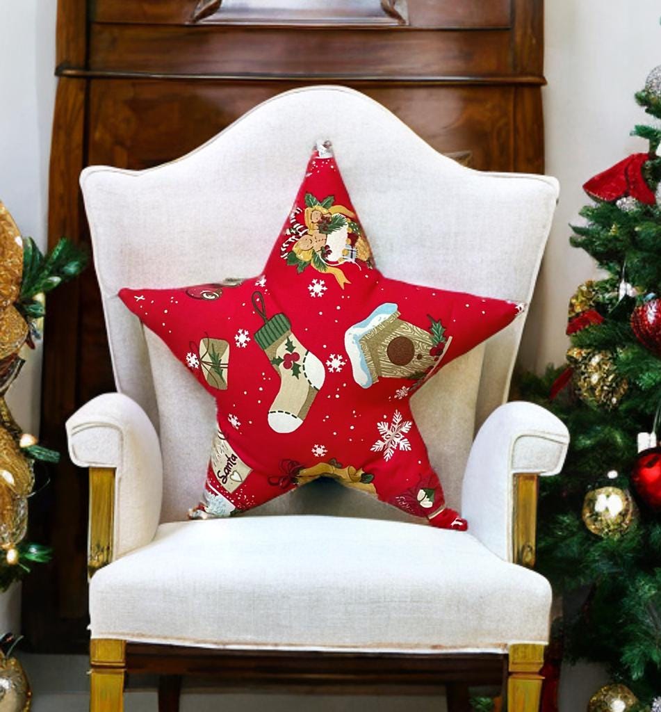 Stylish Red Christmas Socks Patterned Star Shaped Decorative Pillow-Holiday Home decor-Birthday gift -Housewarming Gift-Christmas Gift