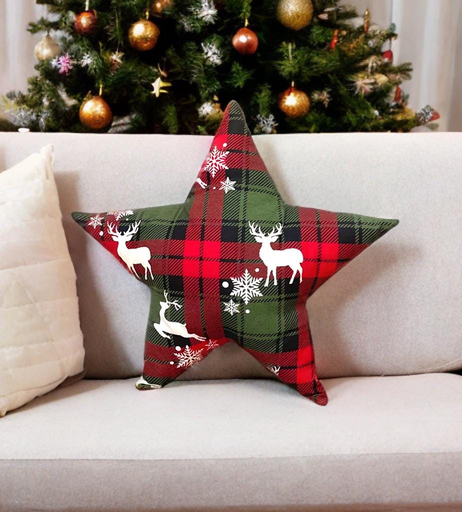 Stylish Plaid Star Shaped Christmas Decorative Pillow-Holiday Home decor-Birthday gift -Housewarming Gift-Christmas Gift-Farm House Decor