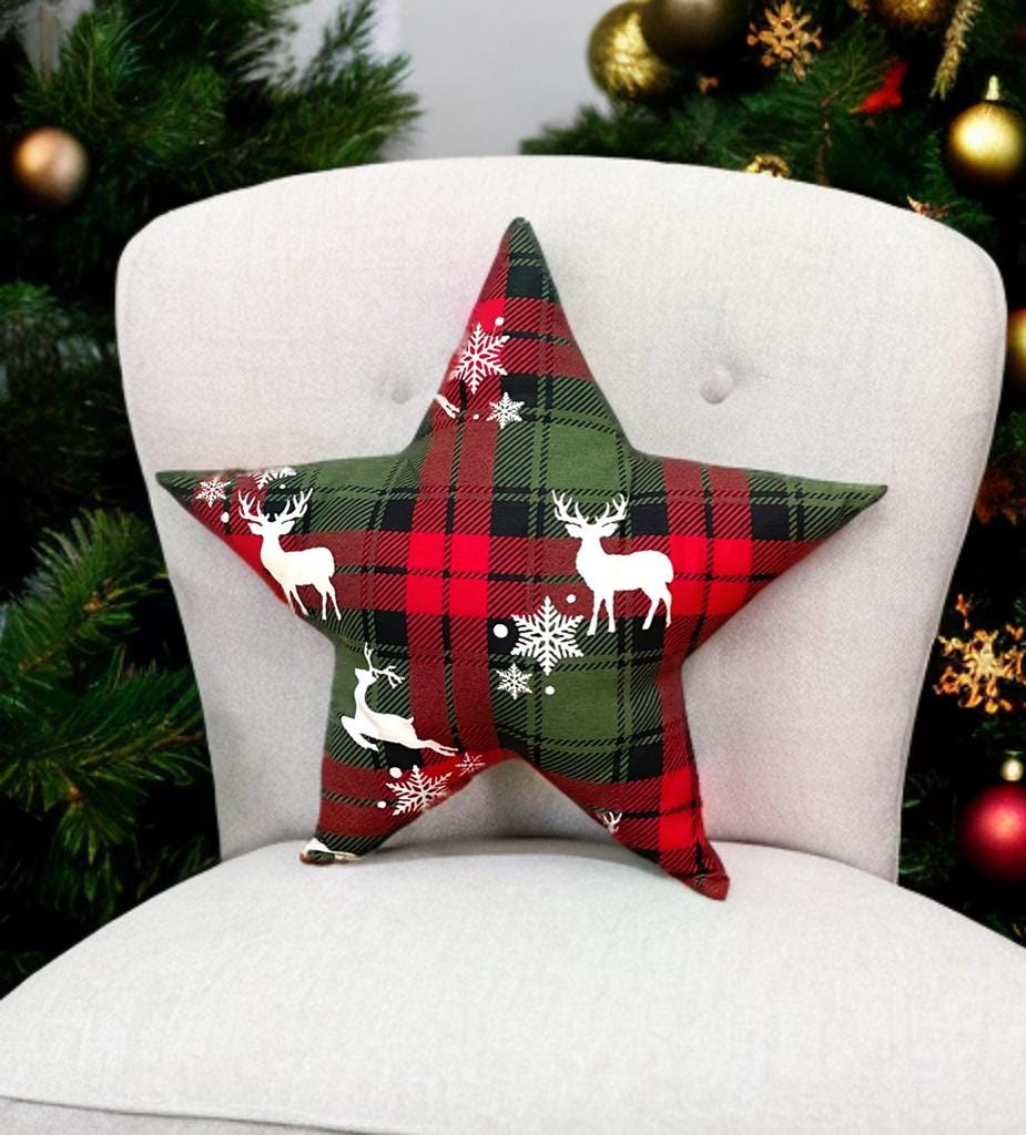 Stylish Plaid Star Shaped Christmas Decorative Pillow-Holiday Home decor-Birthday gift -Housewarming Gift-Christmas Gift-Farm House Decor