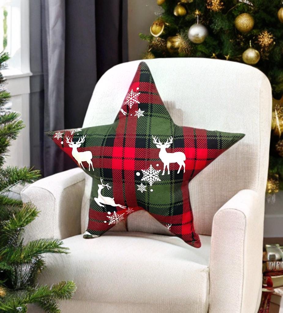 Stylish Plaid Star Shaped Christmas Decorative Pillow-Holiday Home decor-Birthday gift -Housewarming Gift-Christmas Gift-Farm House Decor