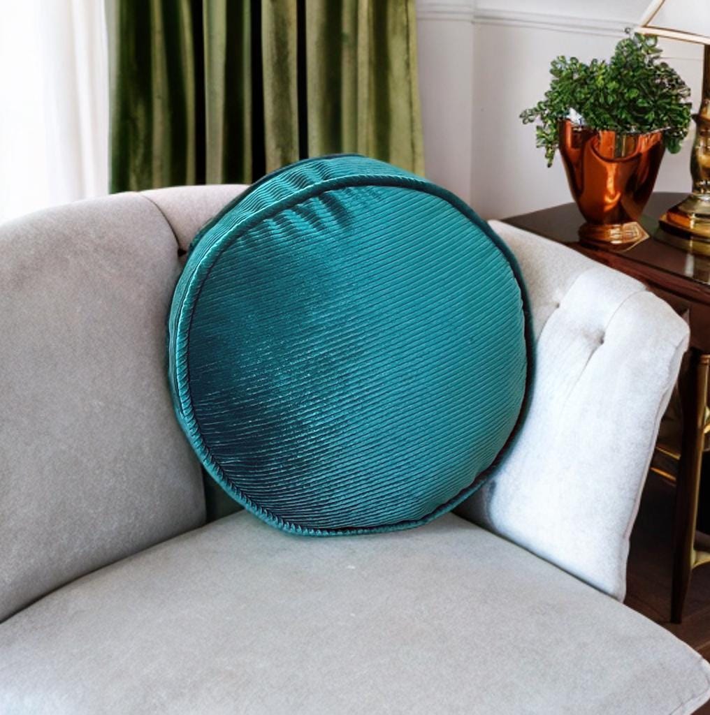 Teal Blue Elegance Corduroy Piping Decorative Velvet Round Pillow-Housewarming gift-Boho Home Decor-Birthday Gift-Circle Pillow