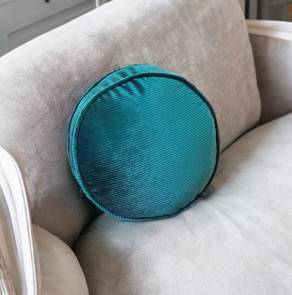 Teal Blue Elegance Corduroy Piping Decorative Velvet Round Pillow-Housewarming gift-Boho Home Decor-Birthday Gift-Circle Pillow