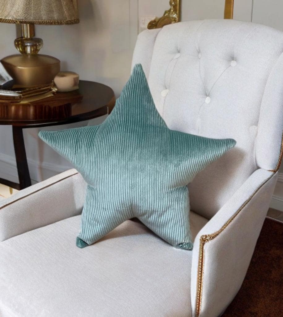 Mint Green Corduroy Star Shaped Pillow