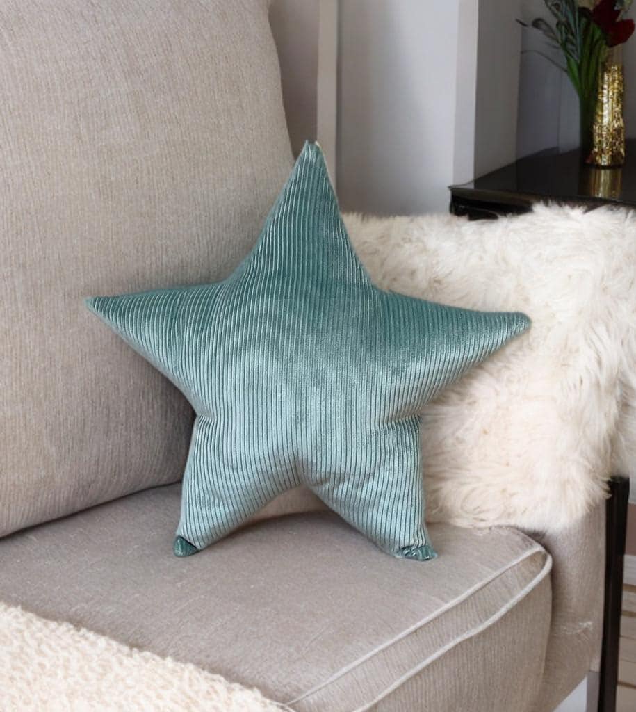 Mint Green Corduroy Star Shaped Pillow