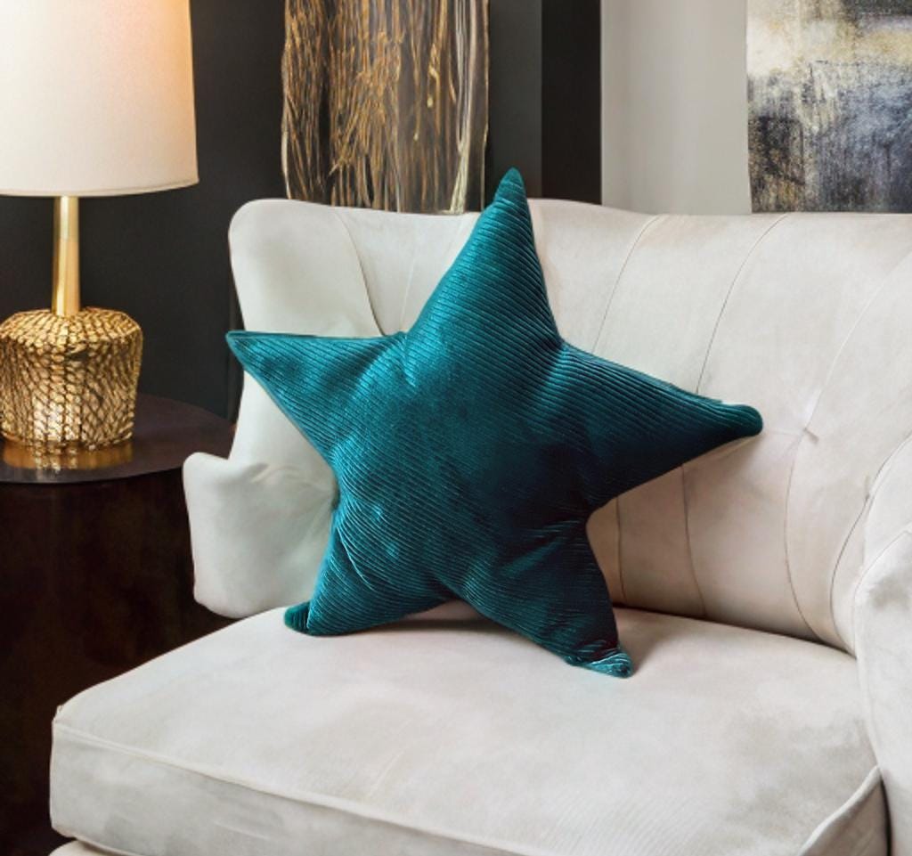 Stylish Teal Blue Corduroy Star Shaped Decorative Pillow - Luxury Home Accessory-Birthday gift - Nursery decor -Star Throw Pillow