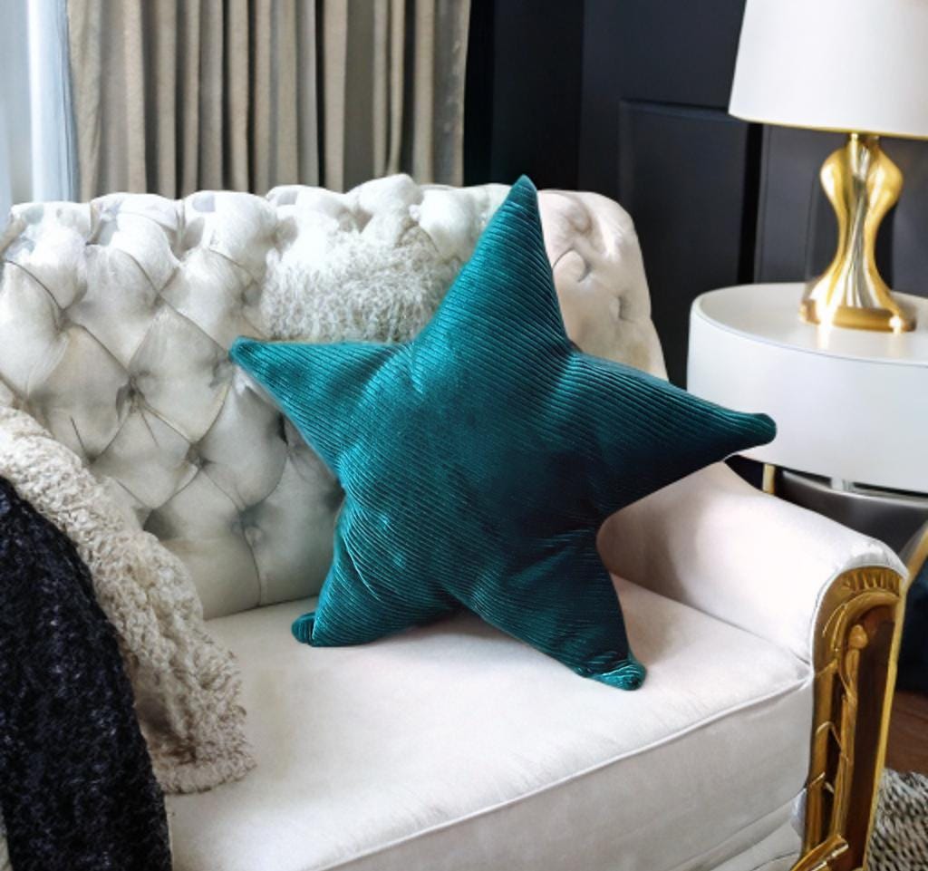 Stylish Teal Blue Corduroy Star Shaped Decorative Pillow - Luxury Home Accessory-Birthday gift - Nursery decor -Star Throw Pillow